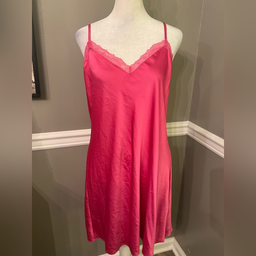 INC International Concepts Satin Lace Trim Nightgown Pink Lingerie gown Medium